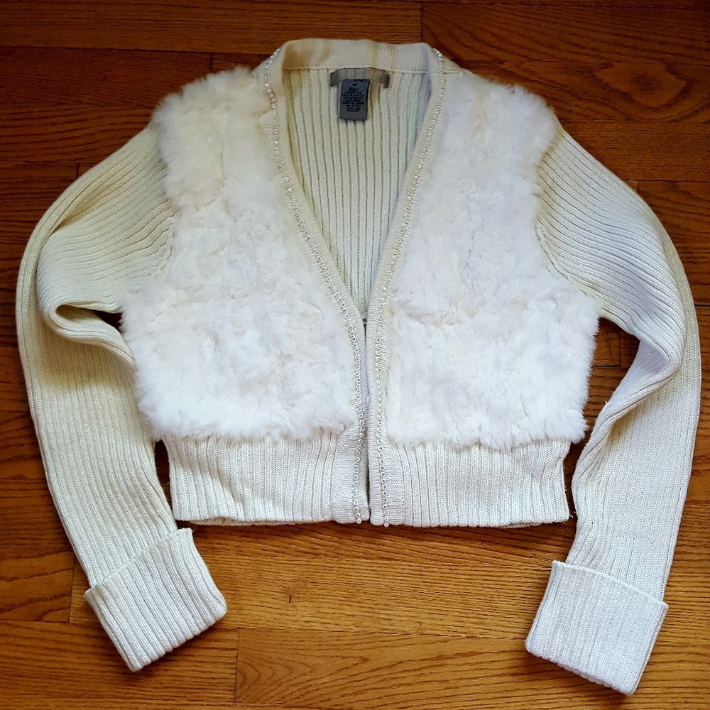 Cream Sweater Rabbit Fur Long Sleeve Size M